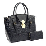 American Bee ~ Black  Croc Leather Handbag w/ Black Wallet