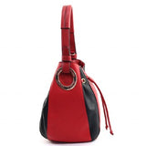 Large Drawstring Handbag Red & Black w/Wallet (Red)