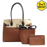 Brown/Sandy/Black Fashion Handbag and Tote 3 in 1