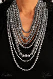 PAPARAZZI VINTAGE VAULT "THE TINA" SILVER 2018 ZI COLLECTION WHITE NECKLACE & EARRING SET