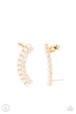 Doubled Down On Dazzle - Gold Paparazzi White Pearls Crawler Earrings