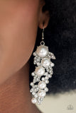 The Party Has Arrived - White Paparazzi LOP Pearls and Rhinestones Leafy Earrings