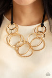 Spiraling Out of COUTURE - Gold Paparazzi Black Suede Cord Necklace