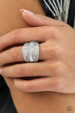 Red Carpet Redux - White Paparazzi Emerald Cut Stack Rows Ring