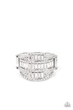 Red Carpet Redux - White Paparazzi Emerald Cut Stack Rows Ring