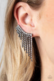 Thunderstruck Sparkle - Black Paparazzi Tapered Fringe Ear Crawler Earrings