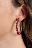 Photo Finish - Red  Paparazzi Rhinestones Hoop Earrings