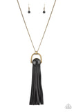 Winslow Wanderer - Brass Paparazzi Necklace w/Black Tassle