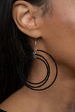 Colorfully Circulating - Black Paparazzi 3 Oversized Rings of Dainty Seed Beads Earrings