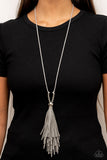 A Clean Sweep - Silver Paparazzi Necklace with Gray Leather Tassel Flares