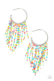 Saguaro Breeze - Multi Paparazzi Silver Hoop Earring W/Flirtatiously Tasseled Seed Beads