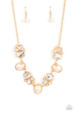 Sensational Showstopper - Gold Paparazzi Emerald Cut Bubbly Pearl Bead Necklace
