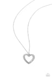 Dainty Darling - White Rhinestones Paparazzi Silver Heart Shaped Silhouette Necklace